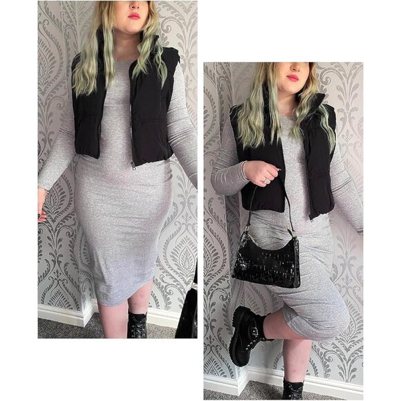 Women's Cropped Puffer Vest Nylon Polyester Stand Collar Sleeveless - Picture 5 of 7